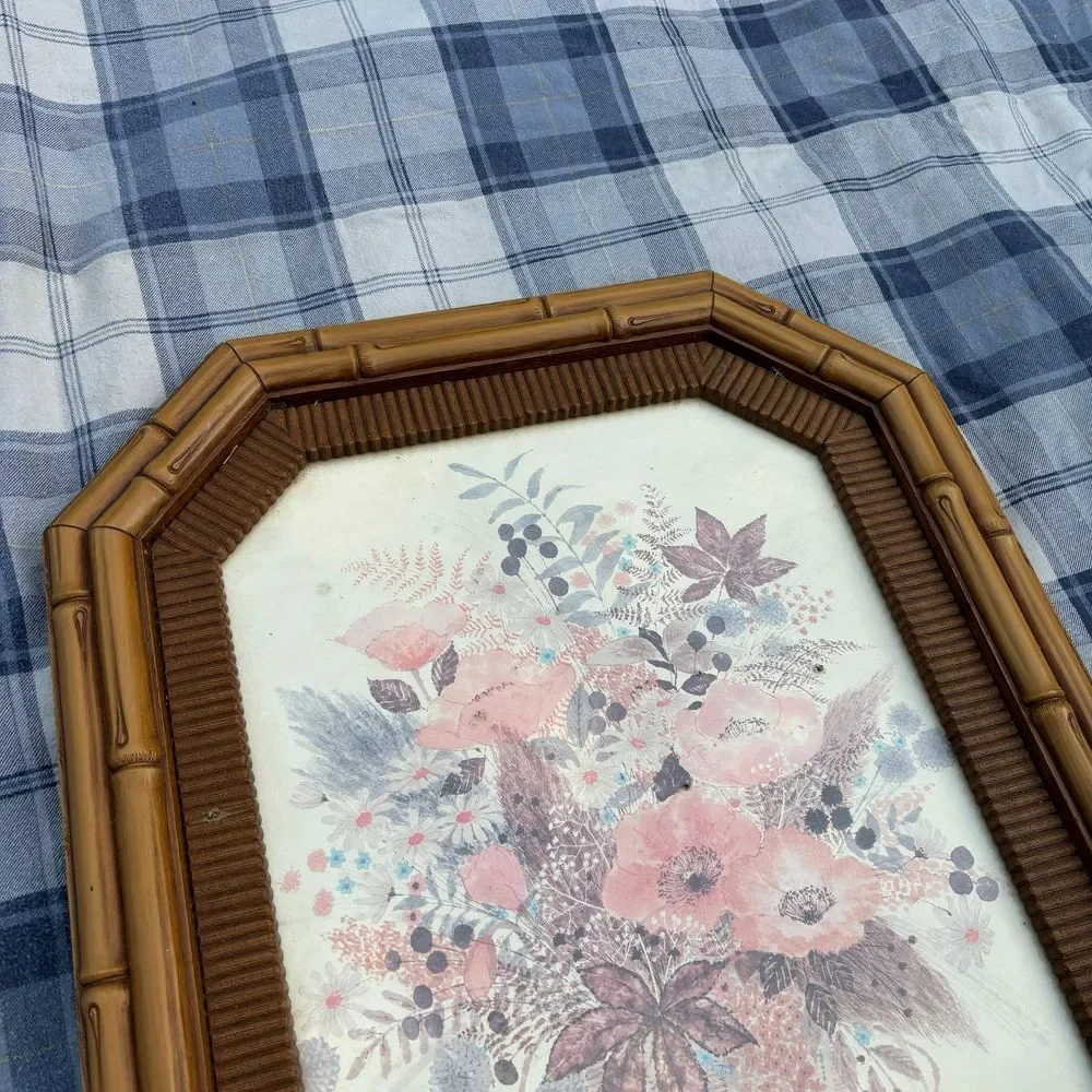 Framed Pink Floral Wall Art in Gold-Tone Frame